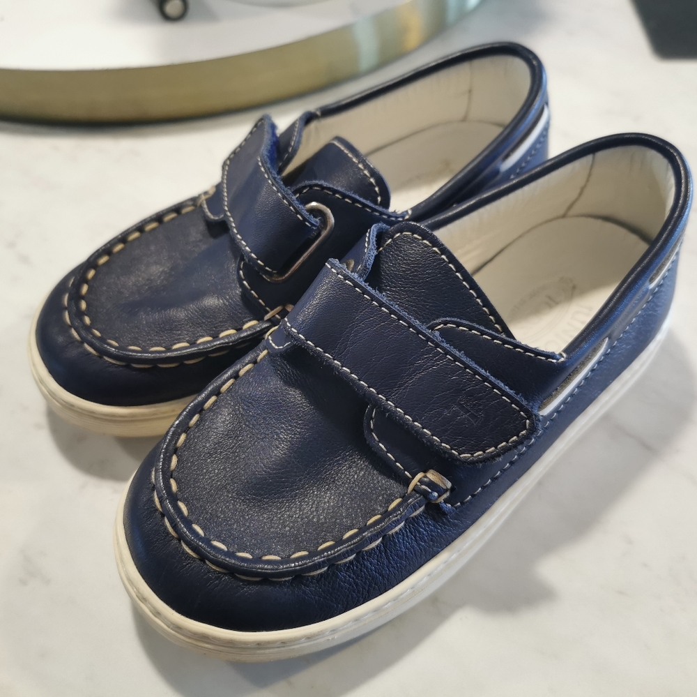 Tod's Junior navy blue leather loafers , toddler 9